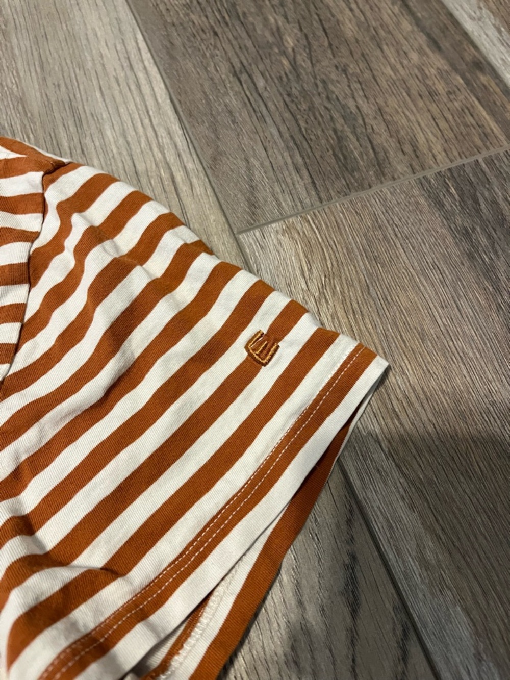 Everlane The Organic Cotton Box-Cut Pocket Tee Split Stripe Orange White - Picture 5 of 6